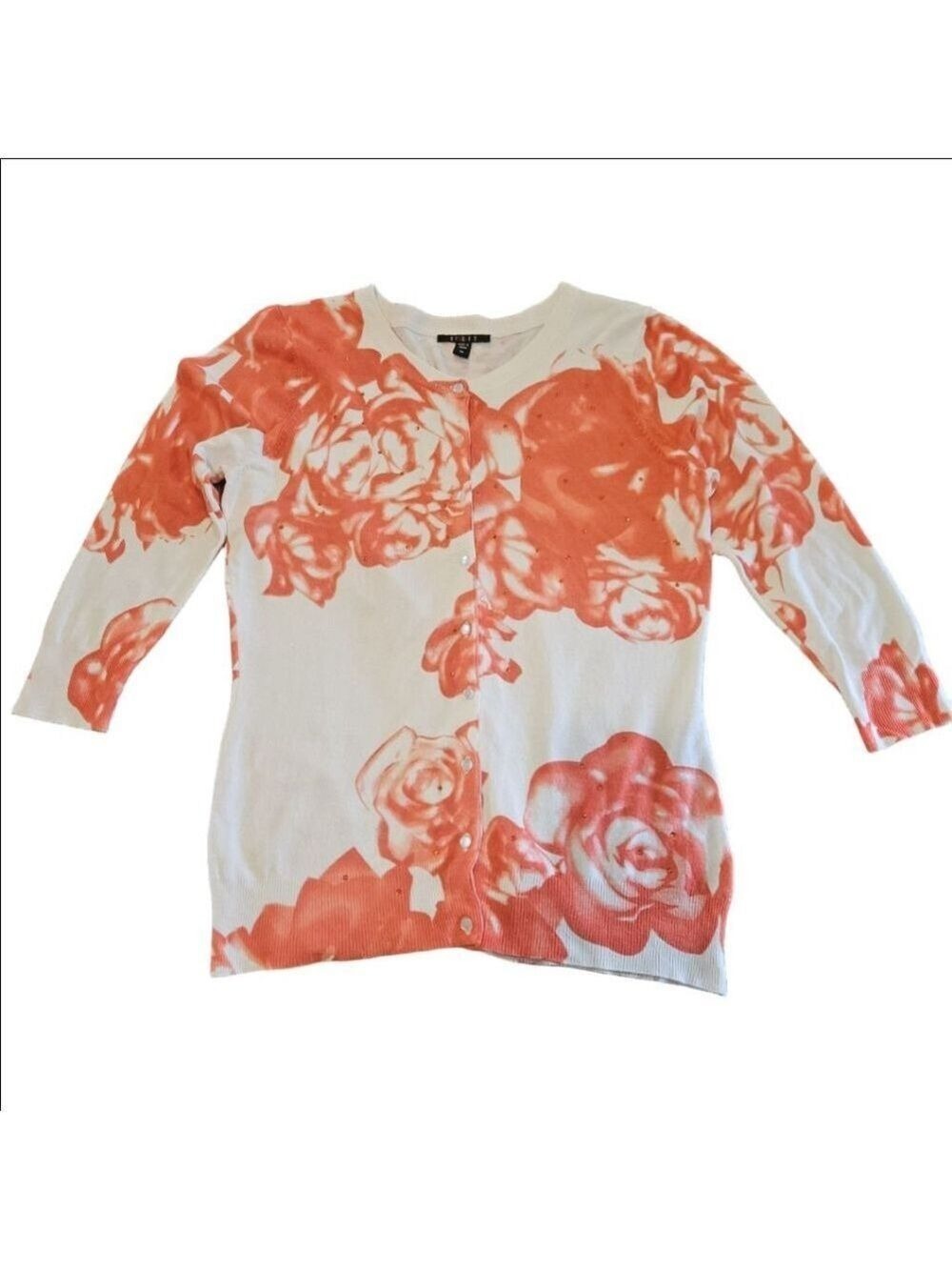 Women's Cyrus Knit Cardigan Size M White and Orange Floral